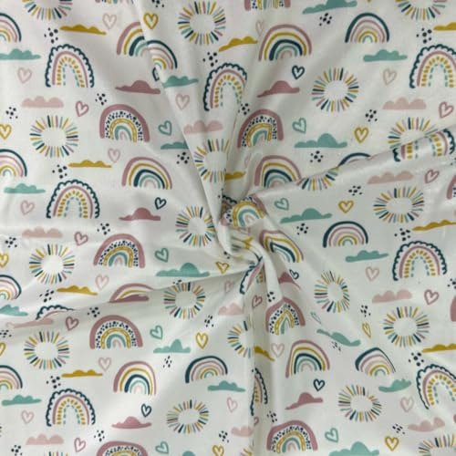 Baumwollstoff Meterware 50x160cm mit Motiv - Hochwertiger Stoff für DIY, Nähen & Basteln - Ideal für Kleidung & Dekoration (Regenbogen)