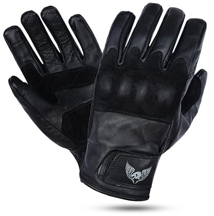 Leatherick Herren-Motorradhandschuhe aus Rindsleder – strapazierfähige, Touchscreen-kompatible Motorradhandschuhe mit CE-zertifizierten schützenden Knöcheln aus Wildleder (Schwarz, L)