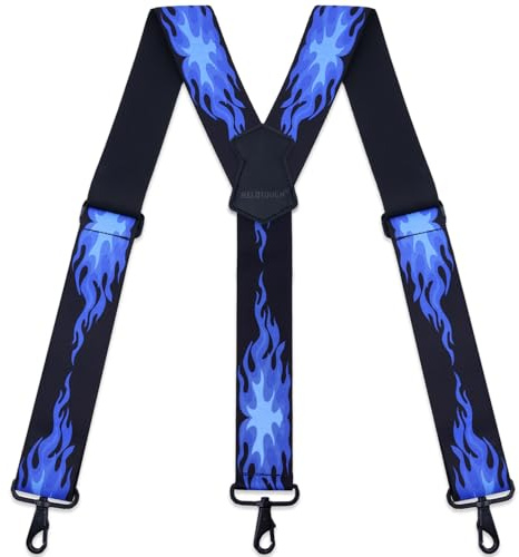 MELOTOUGH Suspenders for Men 2 Inch Wide Y Back Fully Elastic Big and Tall Suspenders with Swivel Hooks for Jeans(Blue Flame)