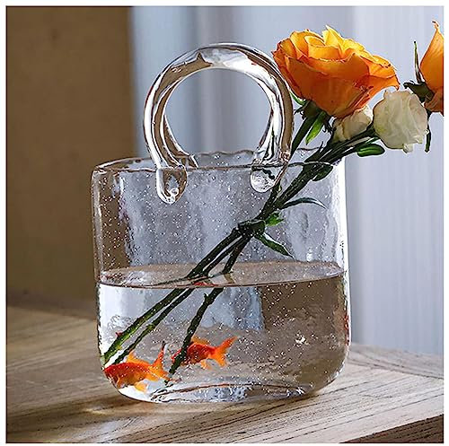 GZKDKZB Florero de Cristal con Forma de Bolso, florero único con Forma de Bolso Dentro de Burbujas, florero de Cristal con Forma de Bolso, para Centro de Mesa de arreglos Florales, decorac