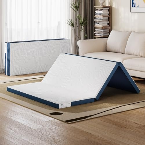 LINSY HOME 160 x 200 cm, hopfällbar madrass med extra vattentätt överdrag, 7,5 cm Tencel-Trifold-madrass, minnesskummadrass, vikbar, bärbar, lätt att förvara, bäddsoffa