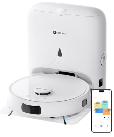 EXTRAVIS V5 Robot aspirador y trapeador, aspiradora robótica autovaciante, succión de 8500 Pa, cortador de enredos de pelo de mascotas, navegación láser, láser de gato, detección de alfombras, ideal
