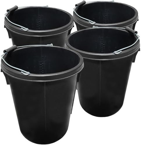 Black Plasterer Buckets Pack of 4 Heavy Duty Plasterers Buckets for Mixing Building Plaster and Holding Water - 25 Litre