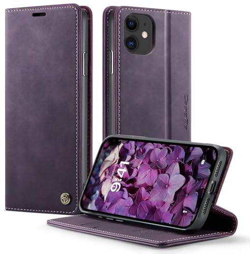 owlhold iPhone 11 hülle klapphülle Premium PU Leder, RFID Schutzhülle, Faltbare Ständer, Handytasche Lederhülle Kartenfach Standfunktion Handyhülle für iPhone 11 - Lila