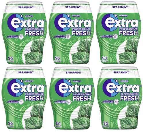 EXTRA PROFESSIONAL Fresh Dose Spearmint 6x50 Dragees I Kaugummi I Spearmint I Pfefferminz I Zuckerfreier Kaugummi I Zahnpflege - Für spürbar saubere und gesunde Zähne I Atemerfrischer