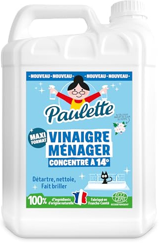 Paulette - Vinaigre Fleur de Pomme 14° - Détartrant Multi-Surface - 5L | Produit Ménager Anticalcaire - 100% d'Ingrédients d'Origine Naturelle - Ecocert - Fabriqué en France