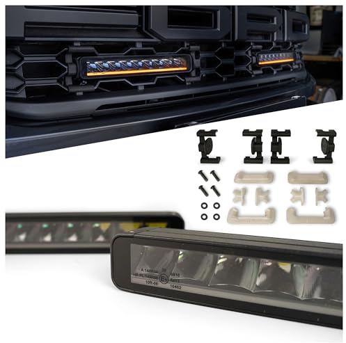 CHROMEMASTER | Luces LED en la Parrilla del Vehículo Compatibles con Ford Ranger Raptor 2022+ ; 2x Luces Diurnas LED BAR BLACK SERIES 11,2 IP69K, Homologación E, 12–24V; 3 Modos de Iluminación