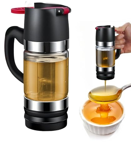 Zuzer Distributeur de Miel en Verre Anti-goutte,300ml Pot de Miel avec Poignée,Distributeur de Sirop pour Miel Sirop Sauce Soja