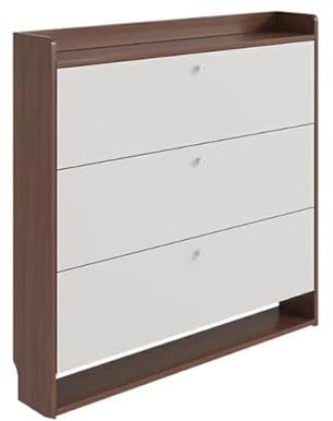 Zapatero Oculto, Zapatero Vertical de Varios Niveles, Compacto, Estrecho, de Madera, con 3 cajones Reversibles y zócalo, Ideal para recibidores y pasillos (Color Nogal, 60 × 17 × 120 cm).