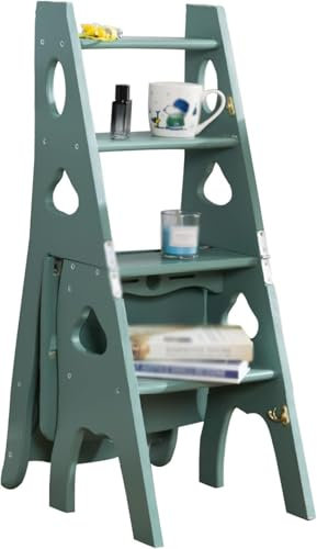 Sedia a scaletta in legno, sgabello a 4 gradini, pieghevole, per riporre ed esporre, multifunzione, per biblioteca, scaletta, libreria