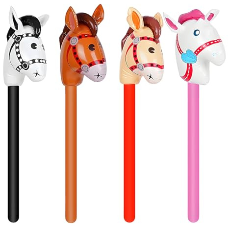 4 Pcs Inflatable Horse Stick, Inflatable Horse Stick is Perfect for Various Occasions, Themed Birthday Parties and Cowboy Events Used by individuals aged 15 and above (Beige Coffee Black Pink)