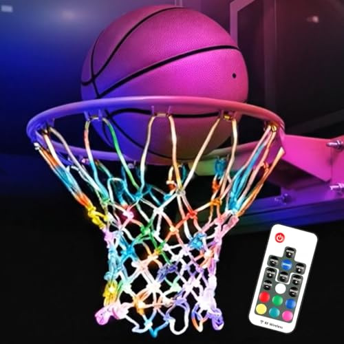 Mojedi Solar Powered RGB LED Basketball Net, Integrated Color Changing Light Up Basketball Hoop Net with Remote, 7 Colors 12 Modes, Waterproof Heavy Duty Replacement for Kids Adults Night Play Gift