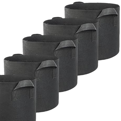 Aniyan 5 Stück 6L stofftopf mit Griff,pflanztaschen für draußen,Wiederverwendbare Vliesstoff pflanzentopf Pflanzsack für Tomaten, Kartoffeln, Gemüse, Blumen,Schwarz