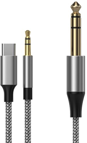 ENJOY-UNIQUE Câble audio stéréo USB C vers jack 6,35 mm 1/4 2 m, jack 3,5 mm vers câble auxiliaire TRS 6,35 mm pour guitare, casque, mixeur, amplificateur, haut-parleur, etc