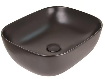 Aqbau® Lavabo da appoggio in ceramica, colore nero, con scarico, lavabo, lavabo a mano, 49 x 39,5 cm, per bagno e WC degli ospiti