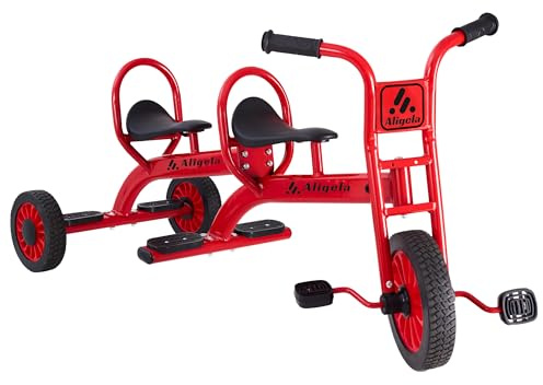 Aligela Preschool Tricycles for Kids Age 3-5 Years, Daycare Pdeal Tandem Trike 5 to 7 Year Old, Sturdy Carbon Steel Frame, Non-Slip Rubber Wheels, Outdoor Playgound Double Seat Tricycle, Red