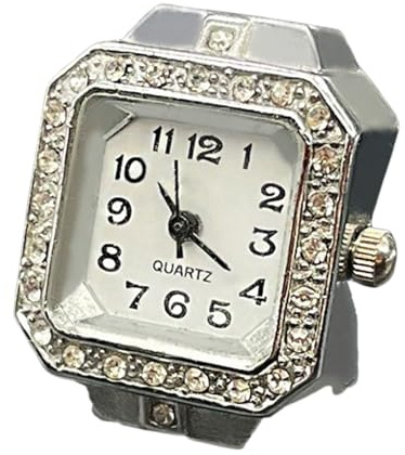 SLYHHZHMY 2 stycken enkla kvinnors fingerklocka, fyrkantig klocka, klockring, teleskopisk rem, lätt att använda, exakt tidtagning, Silver, Modern