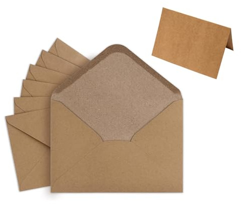 Briefumschläge mit Karten, 50stück blanko Falt-Karten inkl Umschläge Faltkarten Set Doppelkarten für Grußkarten, Einladung, Geburtstagskarten, Dankeskarten (11,2 * 16,4 cm)