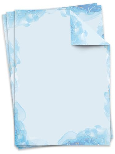 younikat Briefpapier Set Blau Ink I 50 Blatt 90g/qm DIN A4 I stillvolles Schreibpapier blau I Kommunion Taufe Urkunde Hochzeit Speisekarte I you0138
