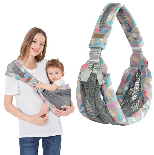 AUYAO Marsupio Neonato, Multifunzionale Fascia Porta Bebe, Marsupio Laterale per Neonati Fino a 20KG, per 3-36 Mesi, Portabebè Bambino Ergonomico, Traspirante e Regolabile