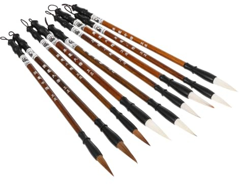 Healifty 9 pièces Pinceaux Calligraphie Chinois Bois Poils Mixtes Loup et Chèvre Pinceaux Dessin Portables pour Écriture et Peinture Débutants et Artistes