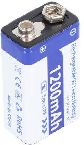 Bloque de batería de 9 V con puerto de carga USB-C, iones de litio, 7,4 V, 1200 mAh, 8,1 Wh