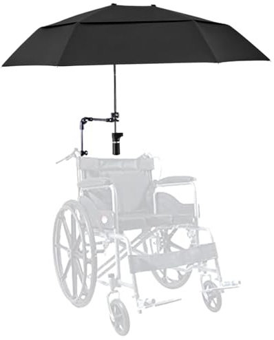 Syglawnd Rullstolsparaply med klämma, stolparaply med justerbar klämma, regn/UV-skydd rullstol, 103 cm utökad dubbelsidig parasoll för barnvagn, stol