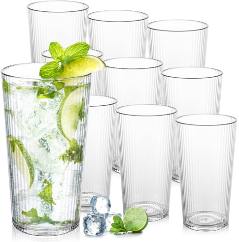 APACALI 10 Pack 400ml Plastic Tumblers, Plastic Glasses Reusable, Stackable Plastic Drinking Glasses, Unbreakable Plastic Tumblers for Adults Party Picnic, Clear