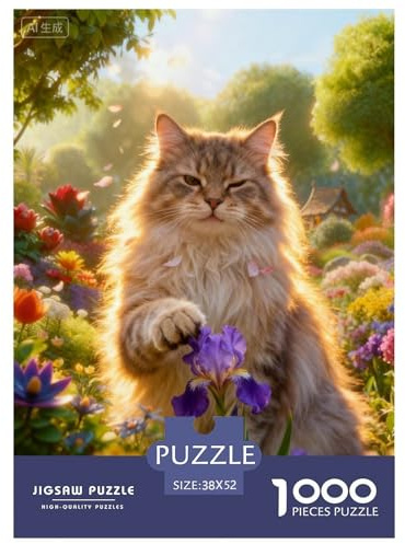 Puzzle Chat des Forêts Norvégiennes 1000 Pièces pour Adultes Et Enfants, Jeu D'Intelligence, Casse-tête Buisson Fleuri, Décoration Intérieure, Cadeau Famille 52x38cm/1000pcs