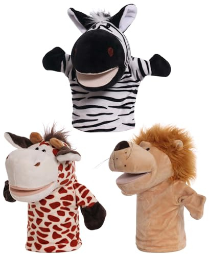 Burattini a mano con animali 3 pezzi Marionette in morbido peluche da 9, 84 pollici per bambini, teatro di burattini a bocca aperta in movimento per narrazione, insegnamento, scuola materna, gioc