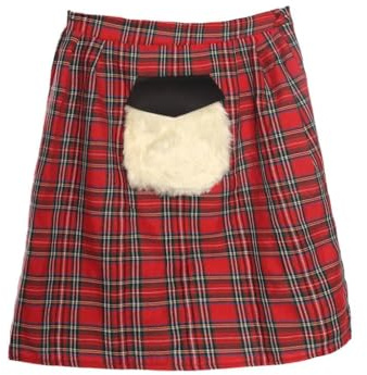 Skotsk tartan kilt kostymtillbehör – röd tartan kilt med bifogad dragkedja sporran elastiskt midjeband – Scotland Burns natt St Andrews Day maskeraddräkt