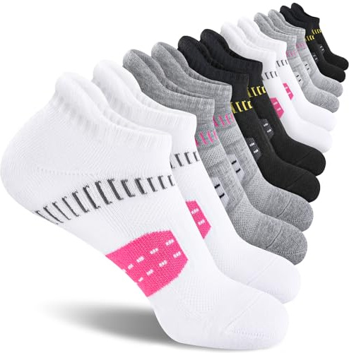 EconioSocken Damstrumpor för sneakers, 6/12 par, mot blåsor, vadderade, andningsbara sportstrumpor i ankellängd, storlekarna 35-38 och 39-42