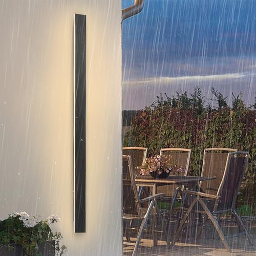 YUEEU Aplique Pared Exterior 120CM IP65 Largo LED Lampara Jardin Terraza | Negro Impermeable Luz 4500K Aluminio Lámpara para Jardín, Porche, Camino, Patio Luces Natural Modernas Antracita 42W 4200LM
