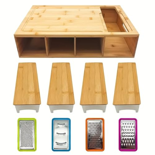 Multifunctional Bamboo Cutting Board Set with Container and Grater for Kitchen