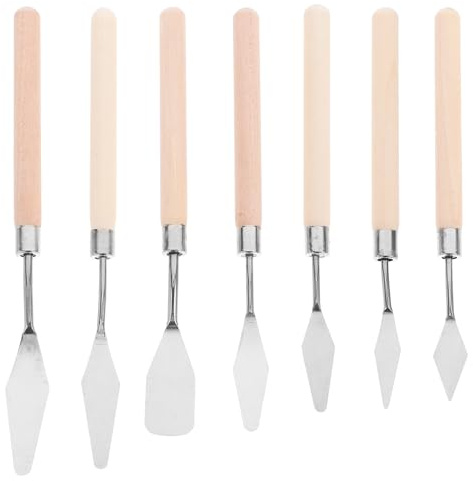 GAROZATION per Pittura in Acciaio Inossidabile Coltelli per Pittura ad Olio e Acquerello Set di 7 Spatole con Manico in Legno per Progetti Creativi e Artistici