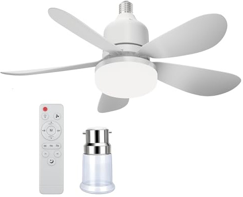 Vulaop Ventilatore da soffitto con luce e telecomando, 52 cm piccolo ventilatore da soffitto silenzioso E27, 40 W LED 3 velocità 3 temperature di colore, timer 2/4 h per camera da letto soggiorno (A +