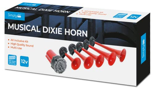 Simply Auto DIX01 Musical Dixie Horn 12V for Cars, Trucks, Vans & Lorries - Dukes of Hazzard - Complete Kit Including 5 Trumpets and 1 Air compressor - 114DB