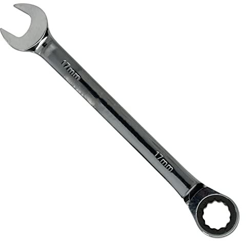 Seshin Buffalo 17mm Ratchet Spanner Steel Fixed Head Gear Wrench Open End & Ring (17mm)
