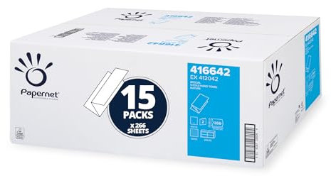 Papernet V-Falz Papierhandtücher 416642 hergestellt aus Altpapier | 2-lagig | Gefaltet | Kompatibel mit Papernet antibakteriellen C/V-Spendern | 15 Packungen à 266 Blatt 23 x 24cm, Weiß