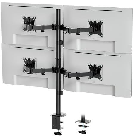 VonHaus Support de Moniteur Quadruple pour Écrans de 13 à 32 - Support Moniteur PC Quadruple - Support de Bureau pour 4 Écrans, Bras Rotatifs et Pivotants, VESA 75 x 75 mm et 100 x 100 mm