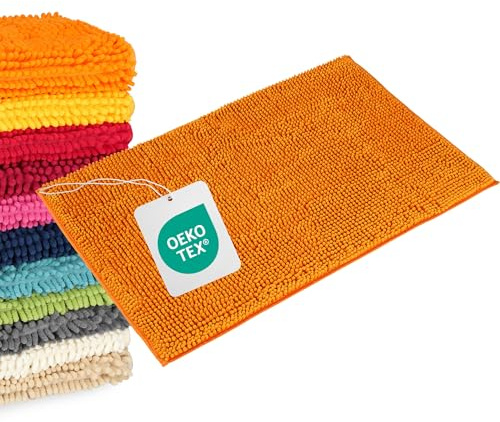 WohnDirect Badteppich 70x120 cm Orange – Hochflor & Waschbar | XXL-Format für mehr Komfort im ganzen Badezimmer