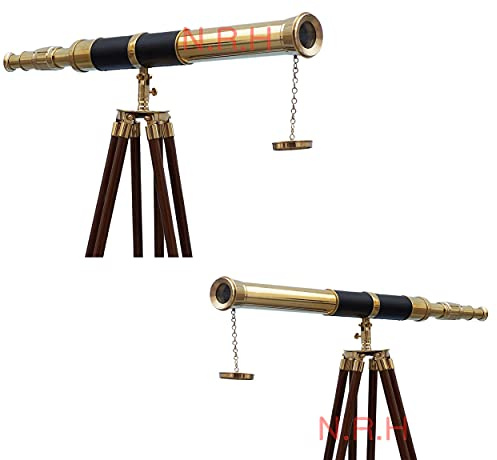 Telescopio de latón marítimo trípode de madera marrón soporte Spyglass cuero telescopio ajustable