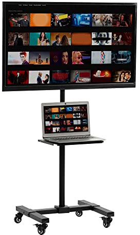 VIVO Mobile TV Cart for 13 to 50 inch Screens up to 44 lbs, LCD LED OLED 4K Smart Flat, Curved Monitor Panels, Rolling Stand with DVD Shelf and Wheels, Max VESA 200x200, Black, STAND-TV07W-S