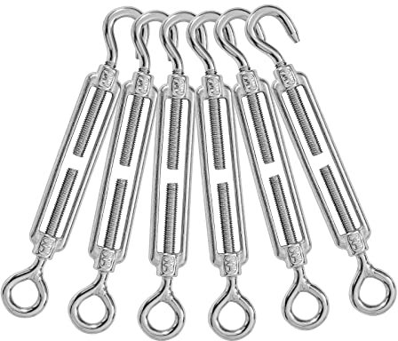 Jamiikury Spannschloss M6 mit Haken und Öse, 304 Edelstahl, Spannschloss, Drahtseilspannung, robuste Spannschlösser für Kabelgeländer, Drahtseil, Hardware-Kit (M6, Haken und Öse), 6 Stück