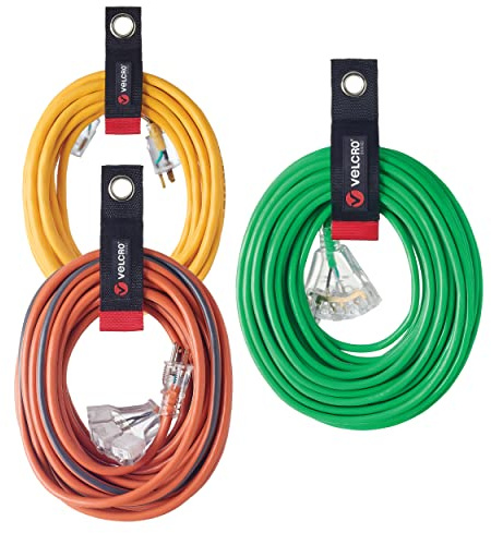 VELCRO Assorted Sizes, Small, Medium, Large Easy Hang Extension Cord Strap Hook and Loop, Bundling with Grommet (3-Pack) VEL-30750-USA