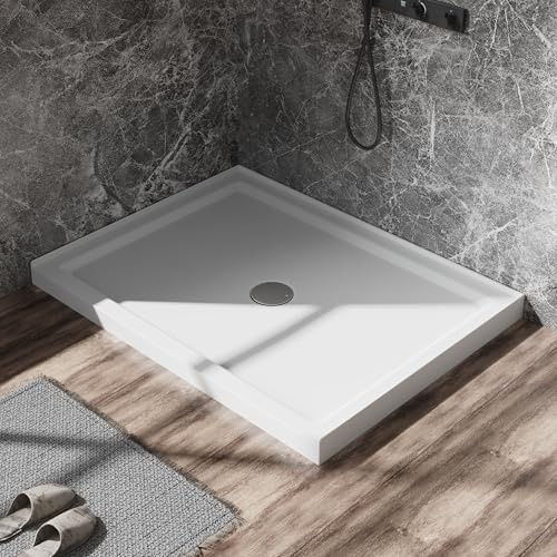 Shower pan,Goodyo 32 x 48 Shower Base 3 Round Rectangular Acrylic Alcove Shower Pan in White, 3 Sides Built in Design, Center Drain