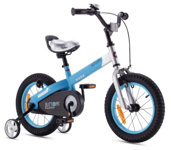 RoyalBaby Button Kinder Fahrrad Kleinkind Fahrrad 14 Zoll, Rücktrittbremse mit Training Räder Kickstand, Unisex Mode Stile Blau