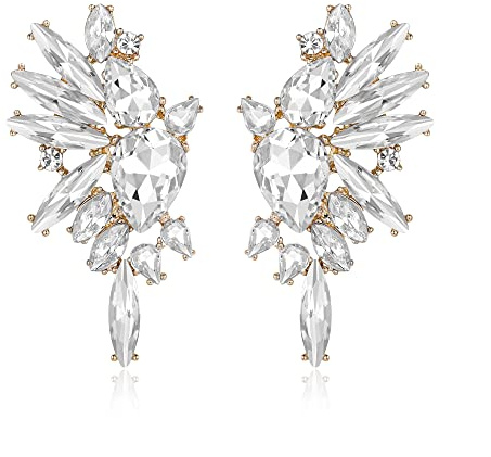 EVER FAITH Kristall Statement Ohrringe, Art Deco Marquise Drop Cluster Braut Bling bunte baumeln Ohrringe für Damen Iridescent AB Gold-Ton