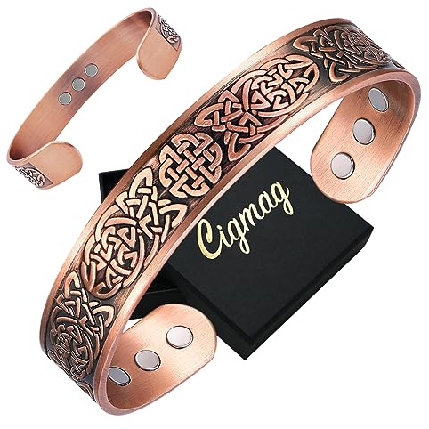 Cigmag Lymphatic Drainage Magnetic Bracelet for Men Ultra Strength Magnet Solid Pure Copper Adjustable Brazaletes with Present Box (Celtic Knot 1)