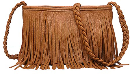 Sibalasi Stylish Fringe Crossbody Bag Bohemian Sling Bag Brown Lightweight Purse Hippie Small Shoulder bagTassel Leather (Brown)
